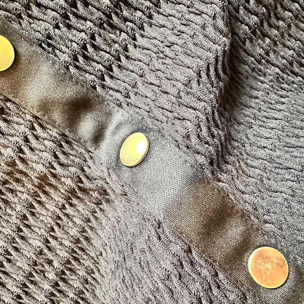 LOFT Black Textured Blouse with Gold Buttons - Picture 4 of 4